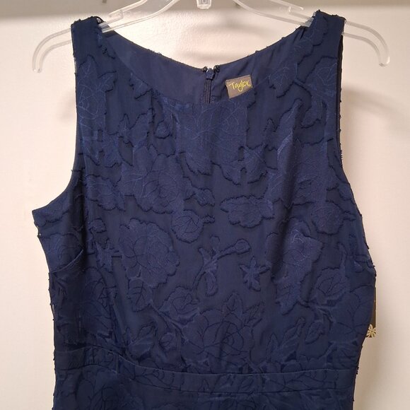 Parker Navy Blue Embossed Floral Sleeveless Dress Sz 12 NWT /B20 - Picture 1 of 11